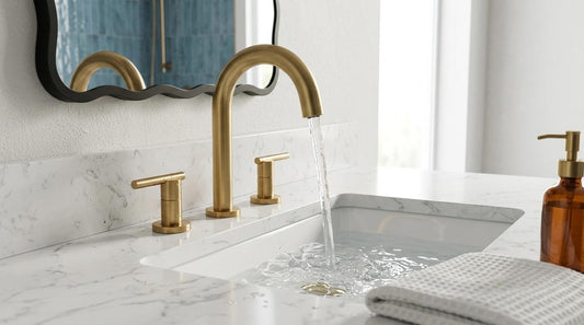 Handmade Brushed Brass Bathroom Faucet Widespread, 3 Hole Double Handle Vanity Tap, Modern Luxury Satin Gold Basin Faucet Artisan