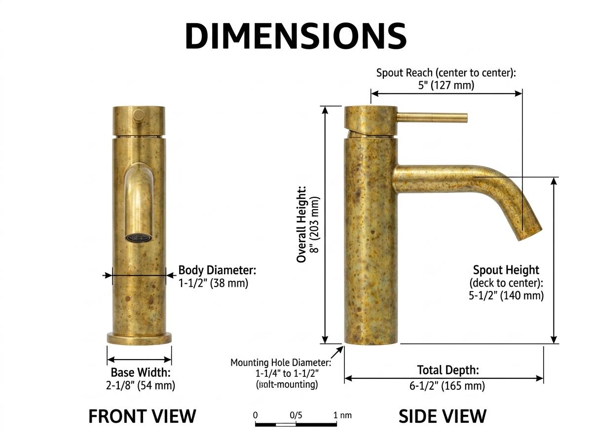 Unlacquered Brass Bathroom Faucet – Single-Hole Vanity Sink Tap, Vintage Modern, Basin Mixer Alternative, Moroccan Handmade Faucet