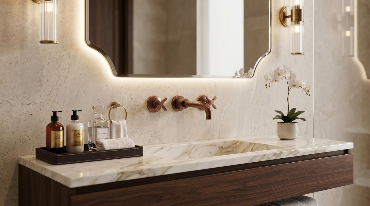 Black Marble Vessel Sink Set | Antique Brass 3-Hole Wall Faucet | Moroccan Arabesque Copper Bathroom Luxury Spa Washbasin Faucet Set