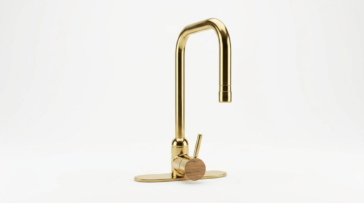 Unlacquered Solid Brass Kitchen Faucet, Gooseneck with Base — Vintage Bridge Tap, Bar/Prep Sink