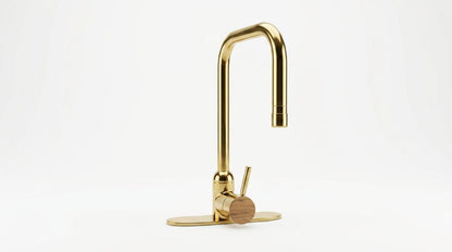 Unlacquered Solid Brass Kitchen Faucet, Gooseneck with Base — Vintage Bridge Tap, Bar/Prep Sink