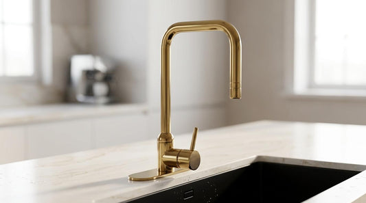 Unlacquered Solid Brass Kitchen Faucet, Gooseneck with Base — Vintage Bridge Tap, Bar/Prep Sink