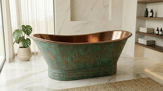Handmade Copper Bathtub – Hammered Freestanding Soaking Tub, Vintage Patina Bath, Luxury Artisan Metal Bathtub