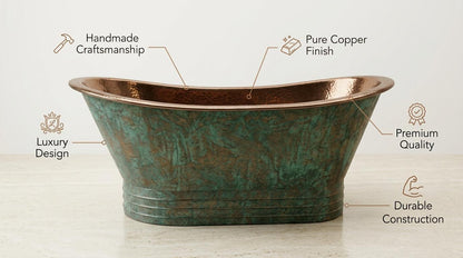Handmade Copper Bathtub – Hammered Freestanding Soaking Tub, Vintage Patina Bath, Luxury Artisan Metal Bathtub