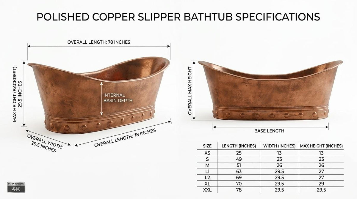 Handcrafted Solid Copper Bathtub Freestanding Soaking Tub | Hammered Vintage Rustic Moroccan Luxury Artisan Bath | Spa Bathroom Centerpiece
