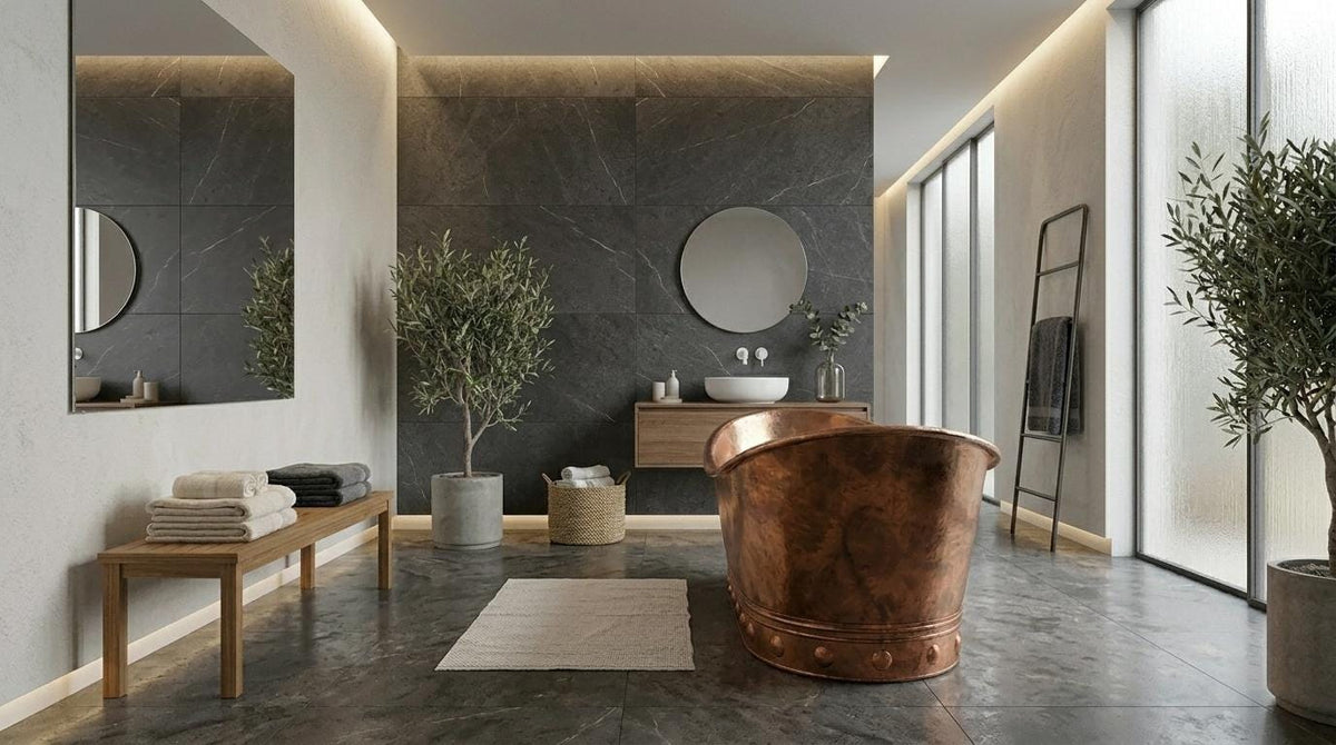 Handcrafted Solid Copper Bathtub Freestanding Soaking Tub | Hammered Vintage Rustic Moroccan Luxury Artisan Bath | Spa Bathroom Centerpiece