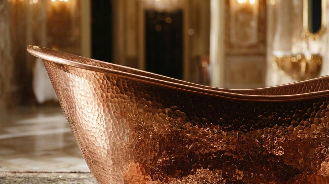 Handcrafted Polished Copper Bathtub Freestanding | Hammered Antique Slipper Tub | Vintage Luxury Soaking Bath | Artisan Bathroom Centerpiece