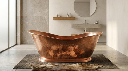 Handcrafted Polished Copper Bathtub Freestanding | Hammered Antique Slipper Tub | Vintage Luxury Soaking Bath | Artisan Bathroom Centerpiece