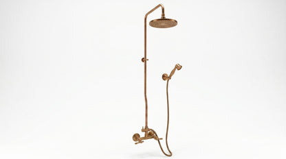 Unlacquered Brass Shower System Set – Solid Brass Bathroom Fixture, Vintage Moroccan Rainfall Shower, Morocco Handmade Bath Hardware