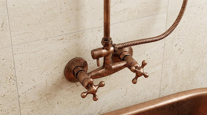 Copper Rain Shower System, Solid Copper Exposed Pipe Faucet, Vintage Industrial Dark Patina, Rustic Rain Head, Handmade in Morocco