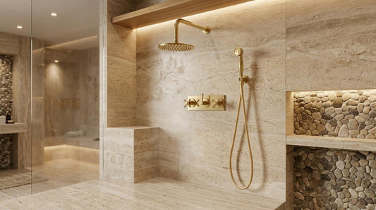 Unlacquered Brass Shower System, Solid Brass Wall-Mounted Rainfall & Handheld, Vintage Style