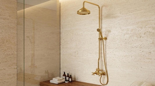 Unlacquered Brass Shower System Set – Solid Brass Bathroom Fixture, Vintage Moroccan Rainfall Shower, Morocco Handmade Bath Hardware