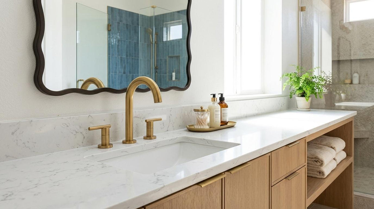 Handmade Brushed Brass Bathroom Faucet Widespread, 3 Hole Double Handle Vanity Tap, Modern Luxury Satin Gold Basin Faucet Artisan