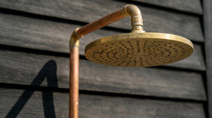 Handmade Copper Outdoor Shower System Wall Mount | Brass Rain Shower Head Garden Pool Shower | Rustic Industrial Artisan Pipe Shower Set