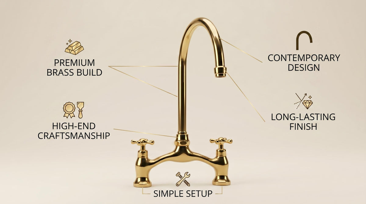 Unlacquered Brass Kitchen Faucet, Solid Brass, Vintage, Bridge Faucet, Morocco Handmade Faucet
