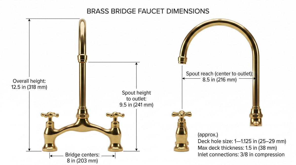 Unlacquered Brass Kitchen Faucet, Solid Brass, Vintage, Bridge Faucet, Morocco Handmade Faucet