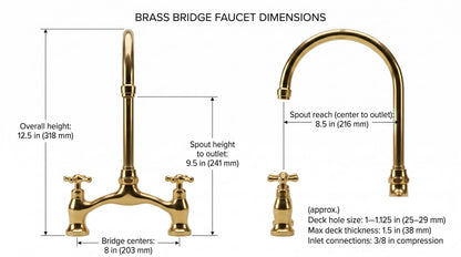 Unlacquered Brass Kitchen Faucet, Solid Brass, Vintage, Bridge Faucet, Morocco Handmade Faucet