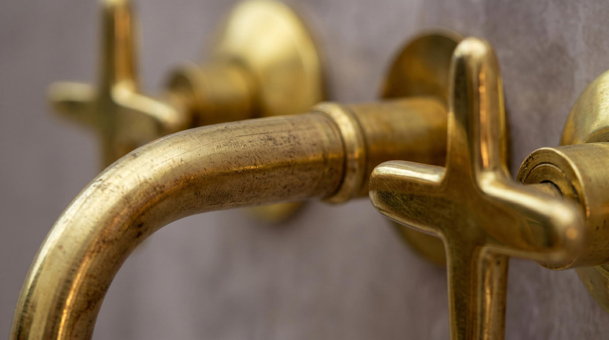 Unlacquered Brass ,Wall Mount Bathroom Faucet Solid Brass Sink Tap, Vanity Faucet, Modern Style