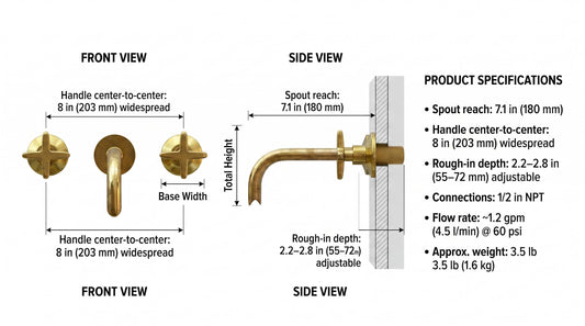 Unlacquered Brass ,Wall Mount Bathroom Faucet Solid Brass Sink Tap, Vanity Faucet, Modern Style