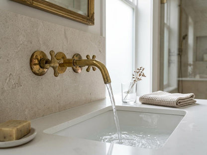 Unlacquered Brass ,Wall Mount Bathroom Faucet Solid Brass Sink Tap, Vanity Faucet, Modern Style