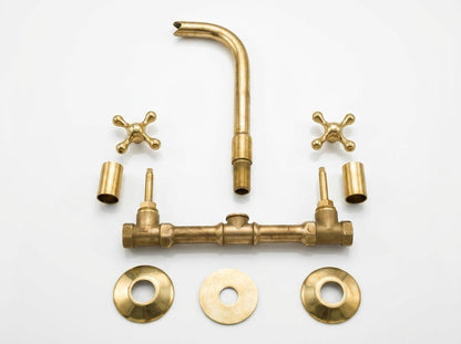Unlacquered Brass ,Wall Mount Bathroom Faucet Solid Brass Sink Tap, Vanity Faucet, Modern Style