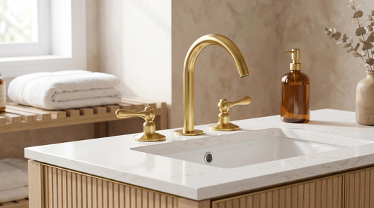 Unlacquered Brass Bathroom Faucet, Solid Brass Widespread, Vintage Style Vanity Tap, Moroccan Handmade Faucet