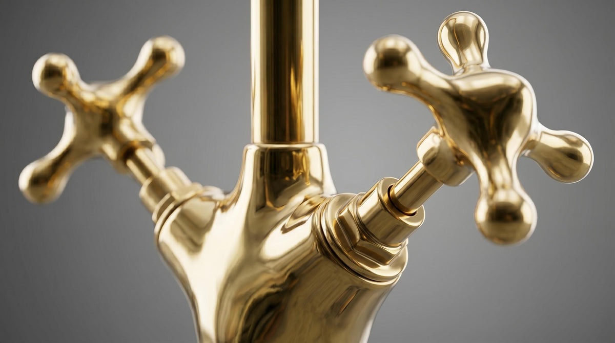 Bathroom Faucet Unlacquered Solid Brass Gooseneck Vanity Tap, Kitchen Faucet, Vintage Cross Handles, Aged Brass, Handmade in Morocco