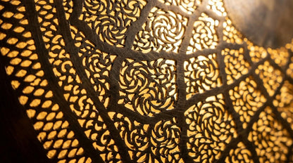 Handmade Moroccan Brass Wall Sconce Filigree Round Light | Boho Arabesque Metal Wall Lamp | Geometric Shadow Pattern Artisan Home Decor