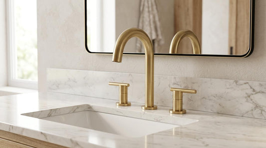 Handmade Brushed Brass Bathroom Faucet Widespread, 3 Hole Double Handle Vanity Tap, Modern Luxury Satin Gold Basin Faucet Artisan