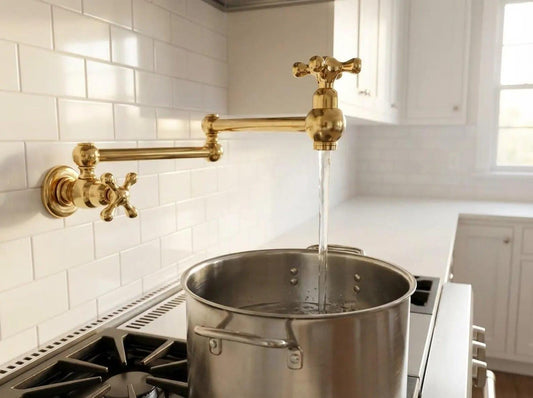 Unlacquered Brass Pot Filler Faucet, Wall Mount, Vintage Kitchen Tap, Stove Pot Filler, Morocco Handmade Pot Filler