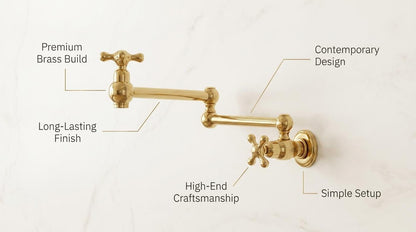 Unlacquered Brass Pot Filler Faucet, Wall Mount, Vintage Kitchen Tap, Stove Pot Filler, Morocco Handmade Pot Filler