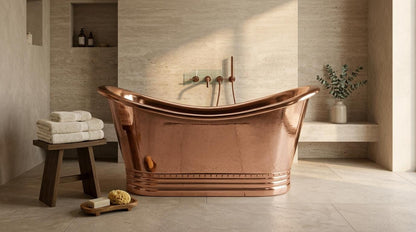 Copper Bathtub Freestanding Tub, Vintage Bathroom Soaking Tub, Rustic Clawfoot Style, Luxury Copper Bath