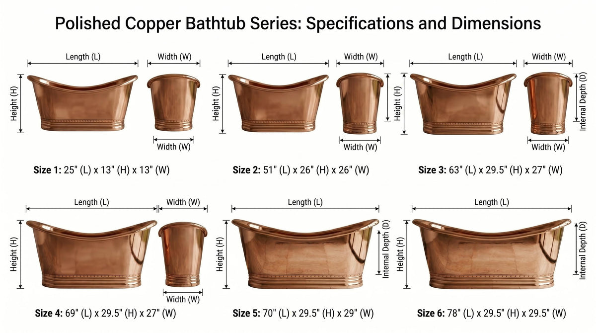 Copper Bathtub Freestanding Tub, Vintage Bathroom Soaking Tub, Rustic Clawfoot Style, Luxury Copper Bath
