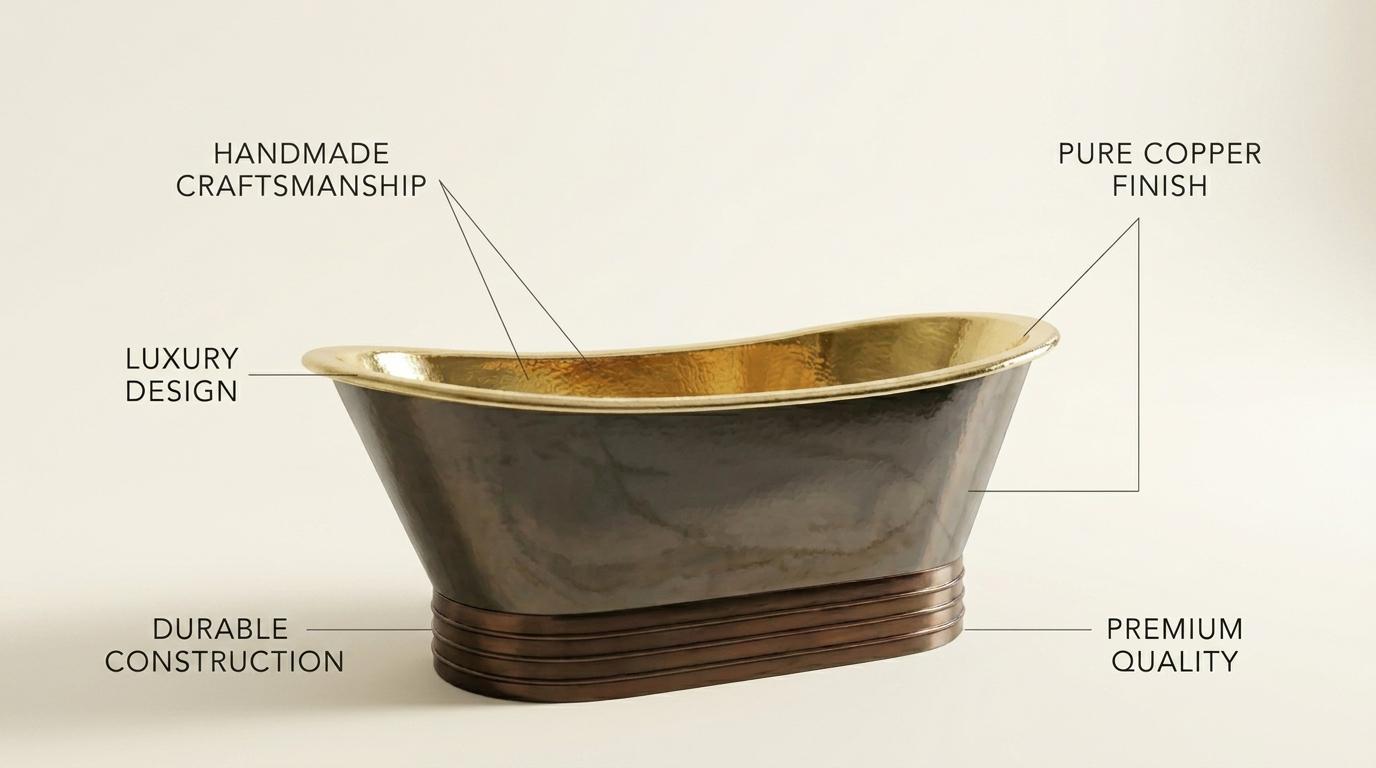 Black Copper Bathtub Freestanding Tub, Hammered Copper Soaking Bath, Luxury Vintage Bathroom, Handmade Morocco Tub