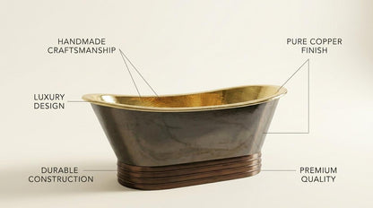 Black Copper Bathtub Freestanding Tub, Hammered Copper Soaking Bath, Luxury Vintage Bathroom, Handmade Morocco Tub