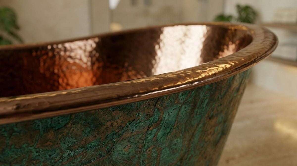 Handmade Copper Bathtub – Hammered Freestanding Soaking Tub, Vintage Patina Bath, Luxury Artisan Metal Bathtub