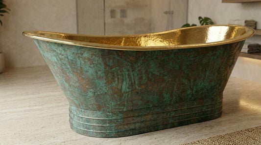 Luxury Hammered Copper Bathtub – Handmade Freestanding Soaking Tub, Vintage Patina Style, Artisan Metal Bath Tub