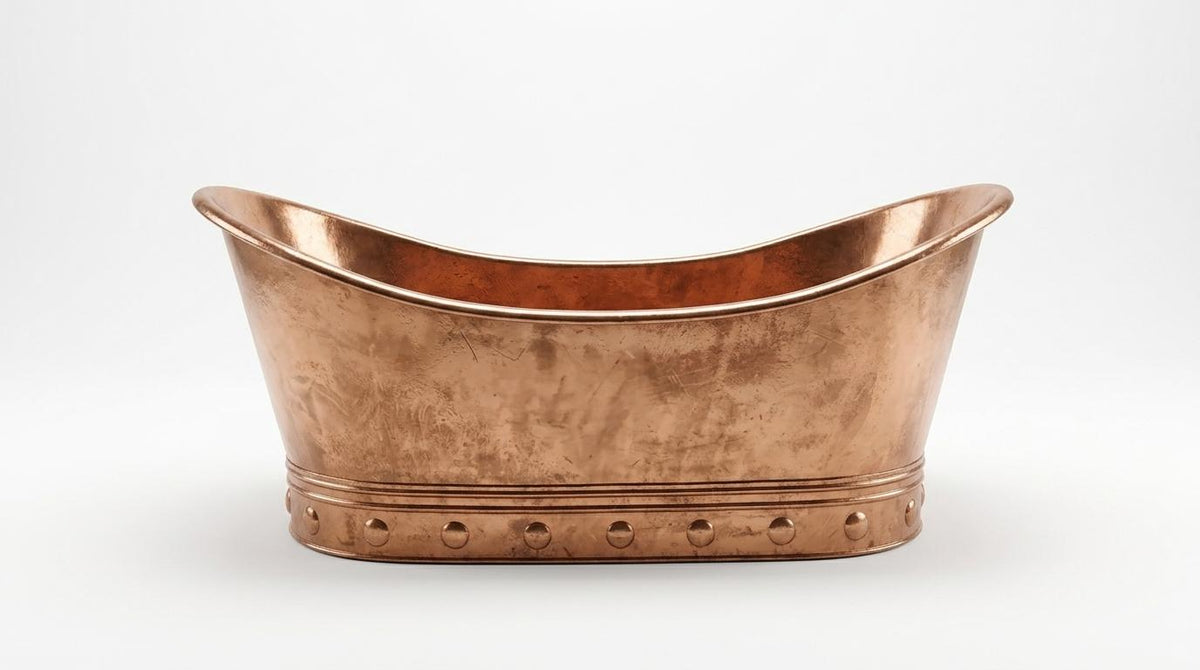 Handcrafted Solid Copper Bathtub Freestanding Soaking Tub | Hammered Vintage Rustic Moroccan Luxury Artisan Bath | Spa Bathroom Centerpiece