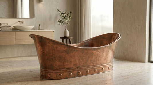 Handcrafted Solid Copper Bathtub Freestanding Soaking Tub | Hammered Vintage Rustic Moroccan Luxury Artisan Bath | Spa Bathroom Centerpiece