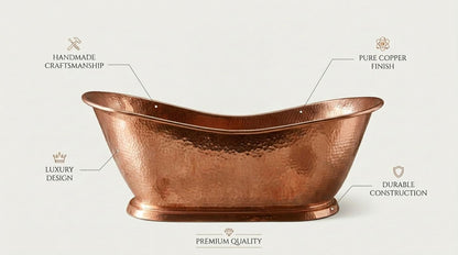 Handcrafted Polished Copper Bathtub Freestanding | Hammered Antique Slipper Tub | Vintage Luxury Soaking Bath | Artisan Bathroom Centerpiece