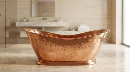 Handcrafted Polished Copper Bathtub Freestanding | Hammered Antique Slipper Tub | Vintage Luxury Soaking Bath | Artisan Bathroom Centerpiece