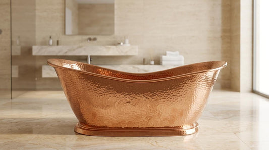 Handcrafted Polished Copper Bathtub Freestanding | Hammered Antique Slipper Tub | Vintage Luxury Soaking Bath | Artisan Bathroom Centerpiece