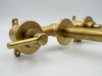 Handmade Unlacquered Brass Wall Mounted Bathroom Faucet | 3 Hole Wall Mount Basin Tap | Vintage Living Patina Artisan Moroccan Fixture