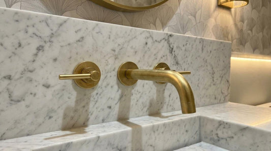 Handmade Unlacquered Brass Wall Mounted Bathroom Faucet | 3 Hole Wall Mount Basin Tap | Vintage Living Patina Artisan Moroccan Fixture