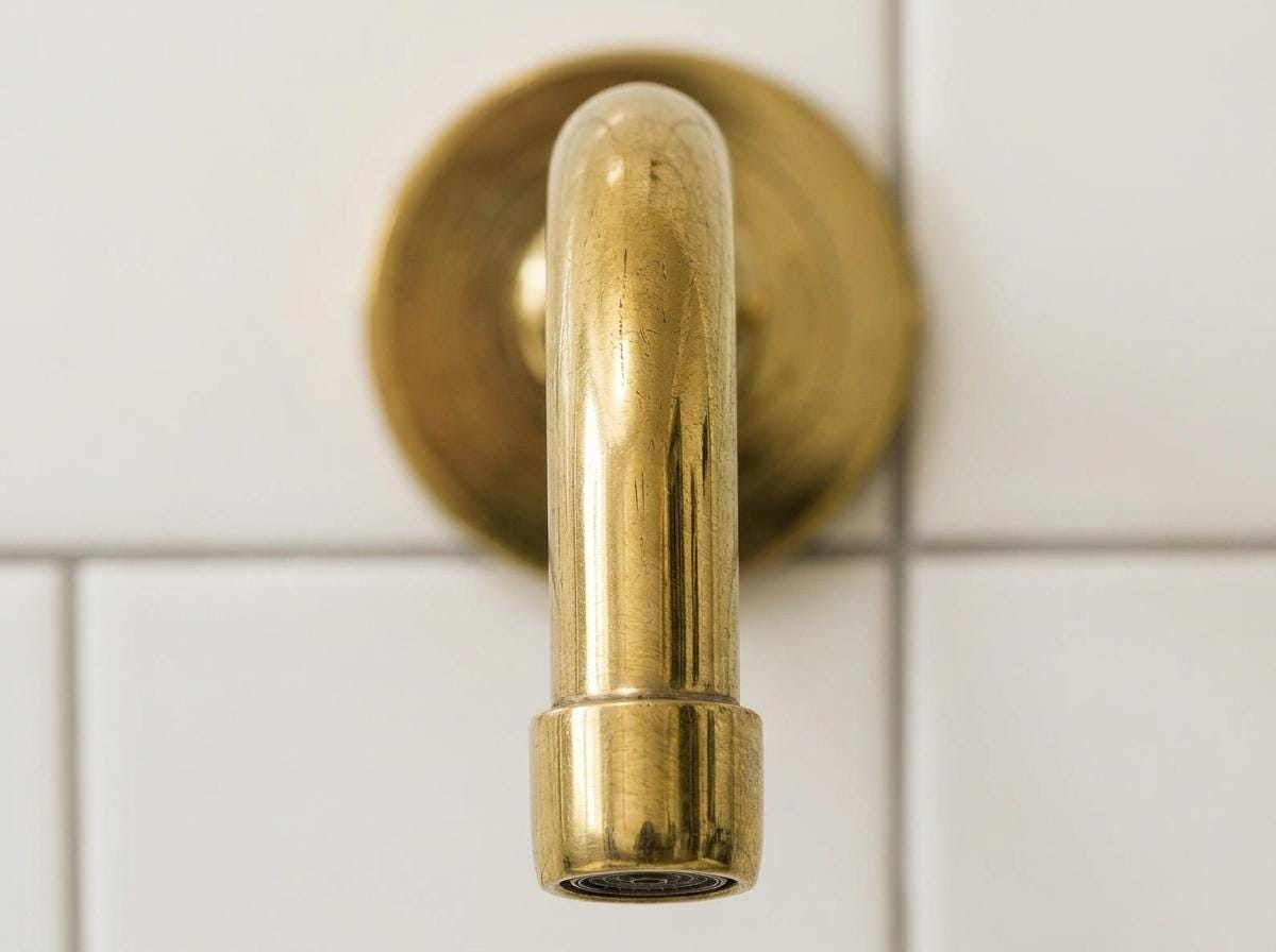 Handmade Unlacquered Brass Wall Mount Faucet With Valve | Antique Cross Handle Wall Bathroom Tap | Vintage Polished Gold Moroccan Fixture