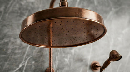 Copper Rain Shower System, Solid Copper Exposed Pipe Faucet, Vintage Industrial Dark Patina, Rustic Rain Head, Handmade in Morocco