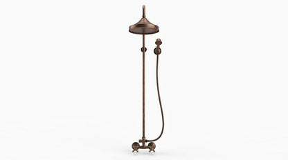 Copper Rain Shower System, Solid Copper Exposed Pipe Faucet, Vintage Industrial Dark Patina, Rustic Rain Head, Handmade in Morocco