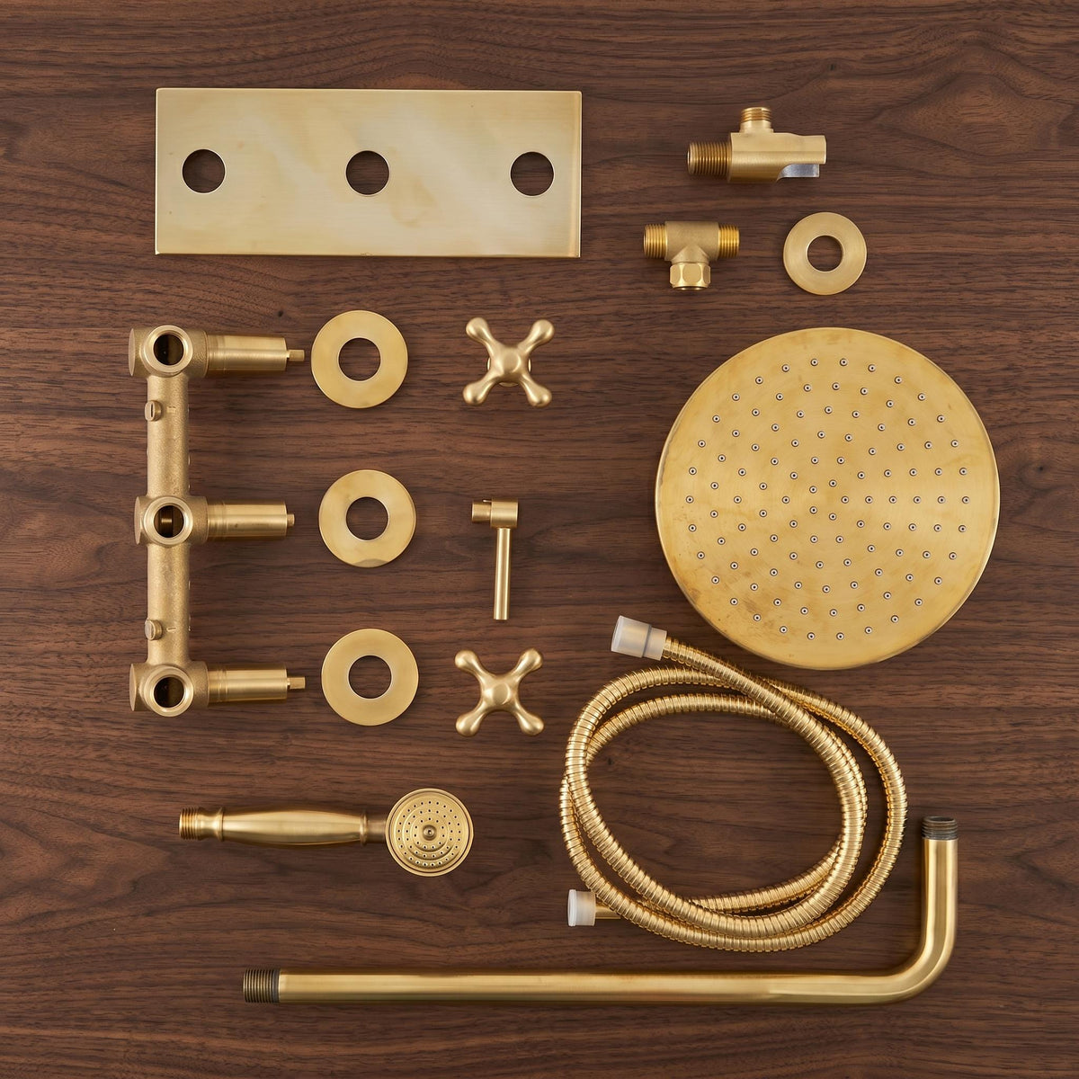 Unlacquered Brass Shower System, Solid Brass Wall-Mounted Rainfall & Handheld, Vintage Style