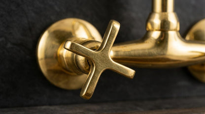 Handmade Unlacquered Brass Wall Mount Bridge Faucet Two Handle | 360 Swivel Mixer Kitchen Bathroom Tap | Vintage Farmhouse Moroccan Artisan