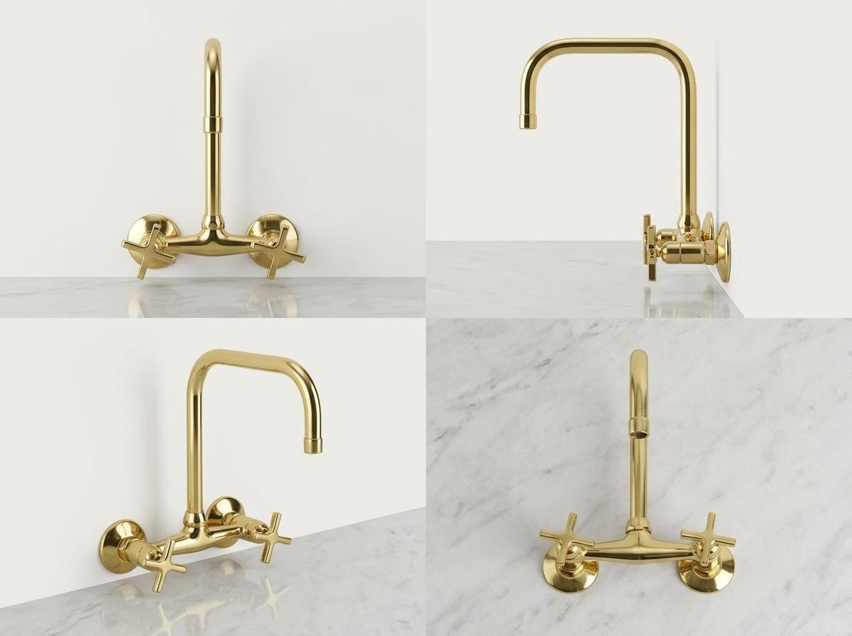 Handmade Unlacquered Brass Wall Mount Bridge Faucet Two Handle | 360 Swivel Mixer Kitchen Bathroom Tap | Vintage Farmhouse Moroccan Artisan